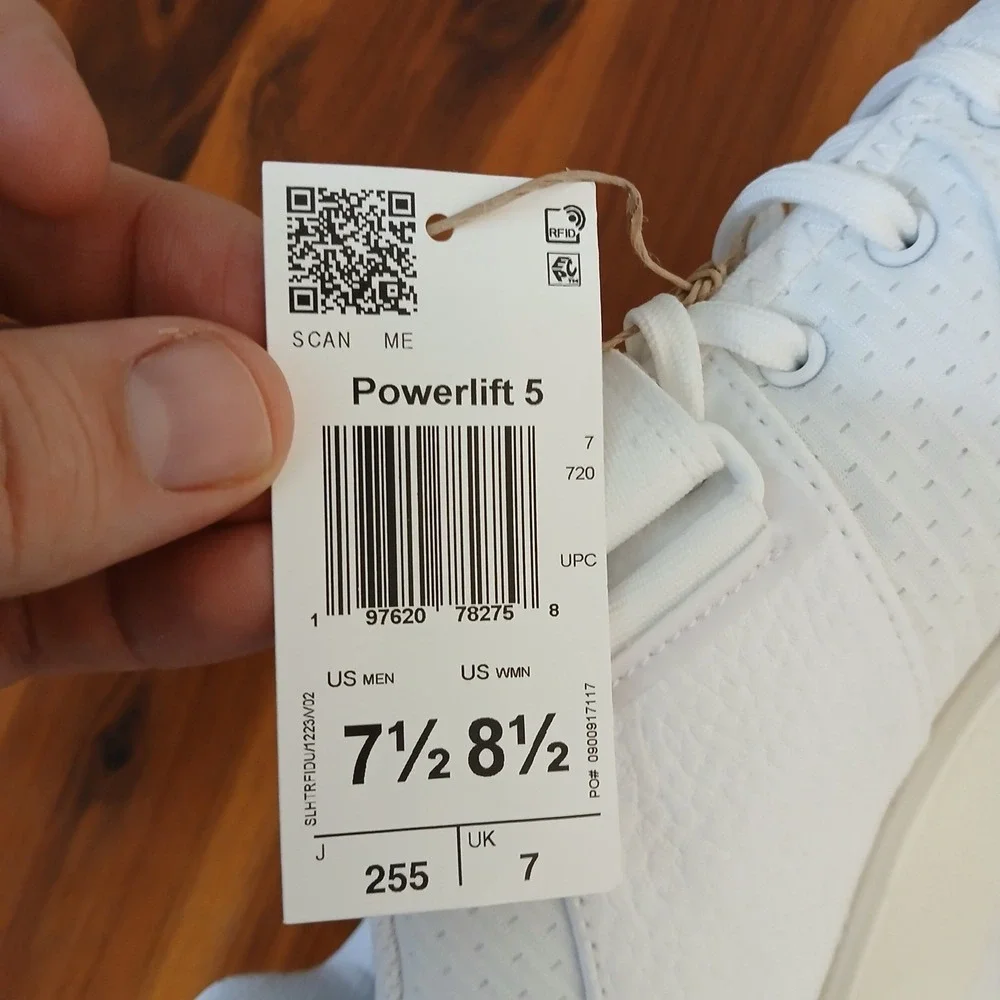 Adidas Powerlift 5 Mens 7.5 White Blue Adipower Training Weightlifting Shoes